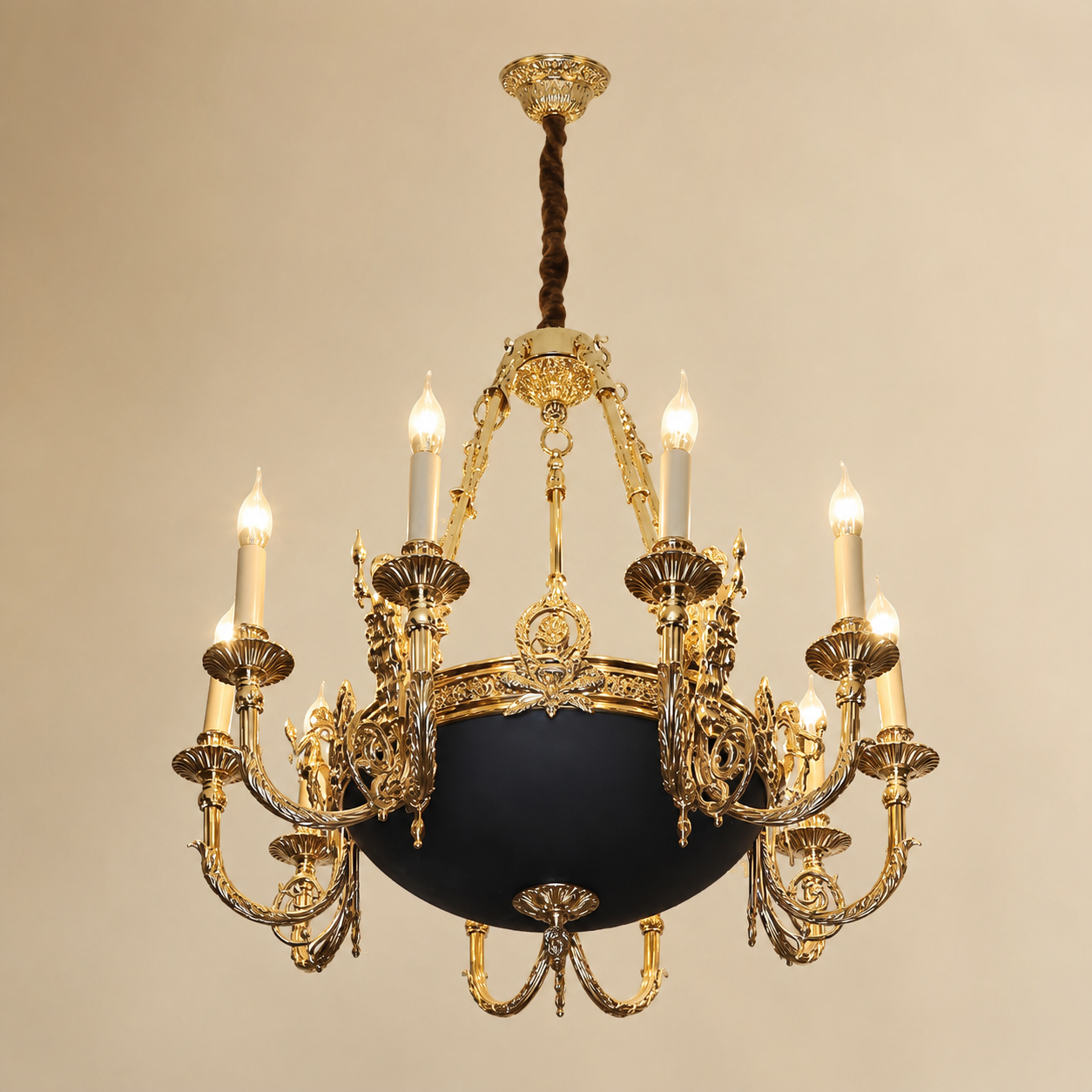 Twelve-arm gilt and lacquer chandelier