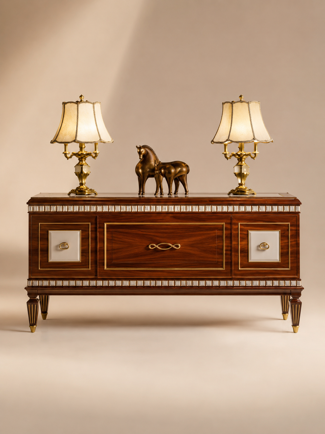 Inlaid mahogany sideboard with brass detail